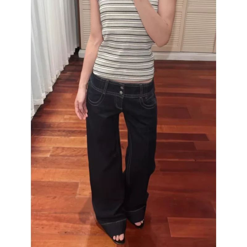 American Retro Low Waist Wide Leg Jeans Women's Summer Autumn Loose Drapey Tall Extended Length Hot Girls Wide Leg Pants