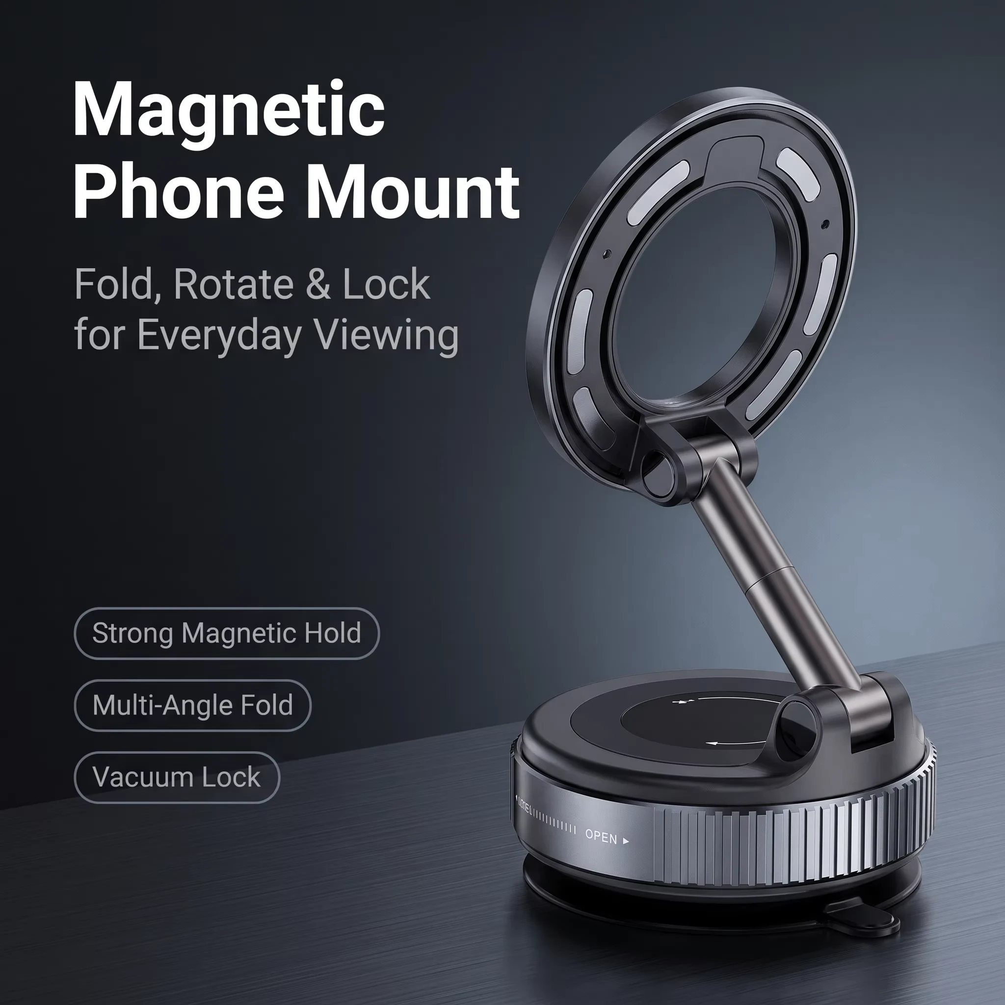 Vacuum Suction MagSafe Magnetic Phone Holder, 360° Rotatable Foldable Car Mount for Dashboard Glass Desk Multi-scene Use