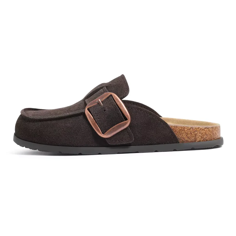 Litfun Genuine Suede Clogs Slippers For Women Cork Insole Sandals Leather Mules with Comfort Memory Foam and Adjustable Buckle