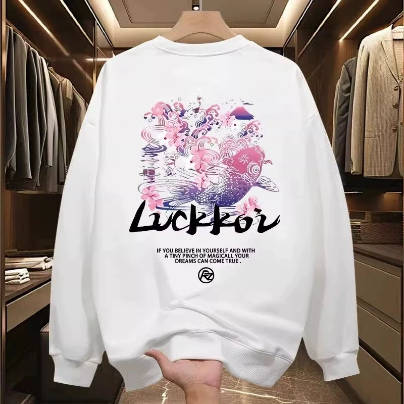 Men's Oversized Hoodie White Fashion 5XL Funny Hoodies Oversize for Men Fish Letter Print Man Casual Wear Hoody Male Sweatshirt