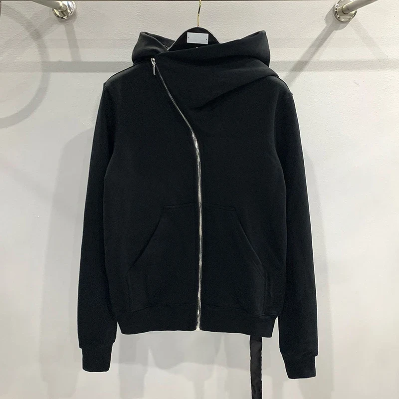 Autumn Zipper Design Black Hoodies Men's Women's Sportswear Jacket American Rock Hip Hop Street Wear Elastic Knitted Coats