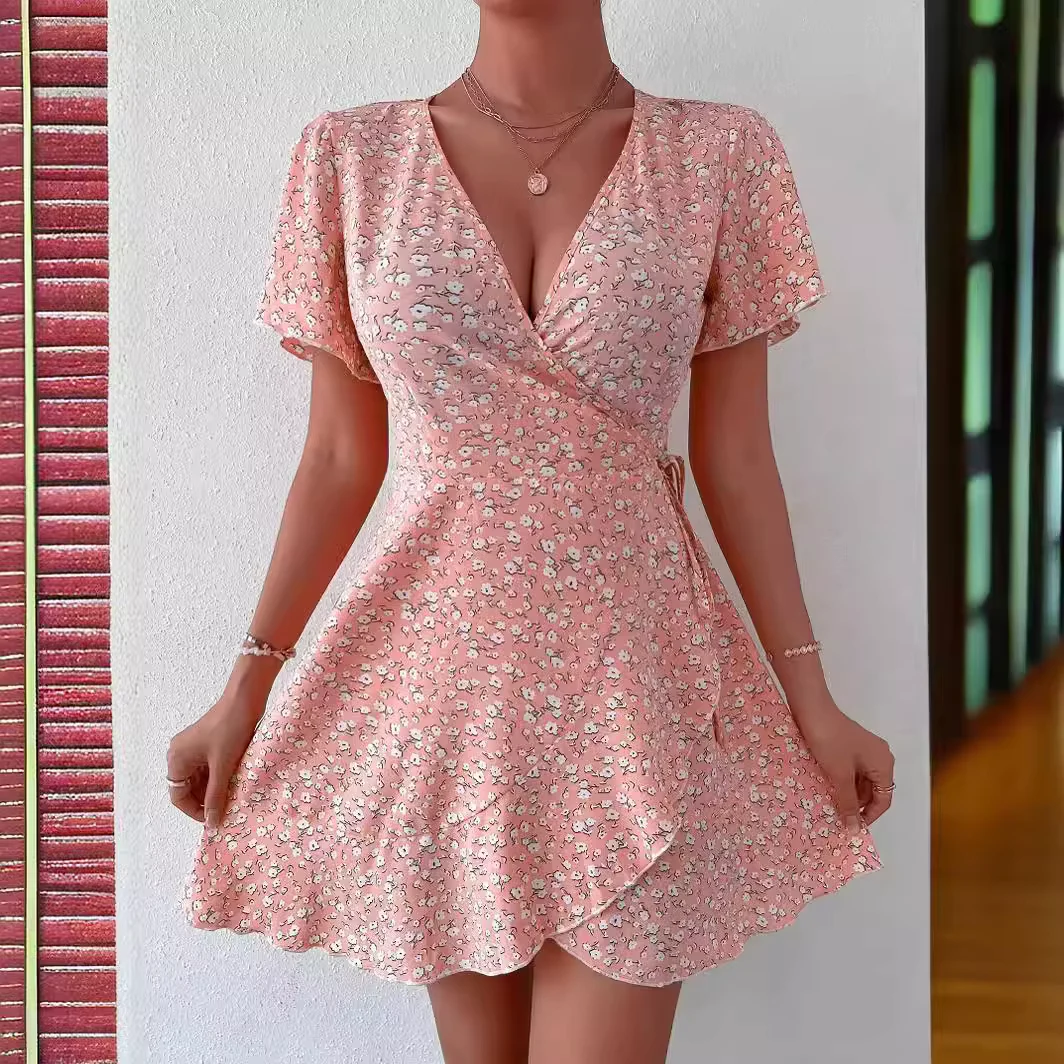 Women's V-Neck Floral Lace A-Line Dress