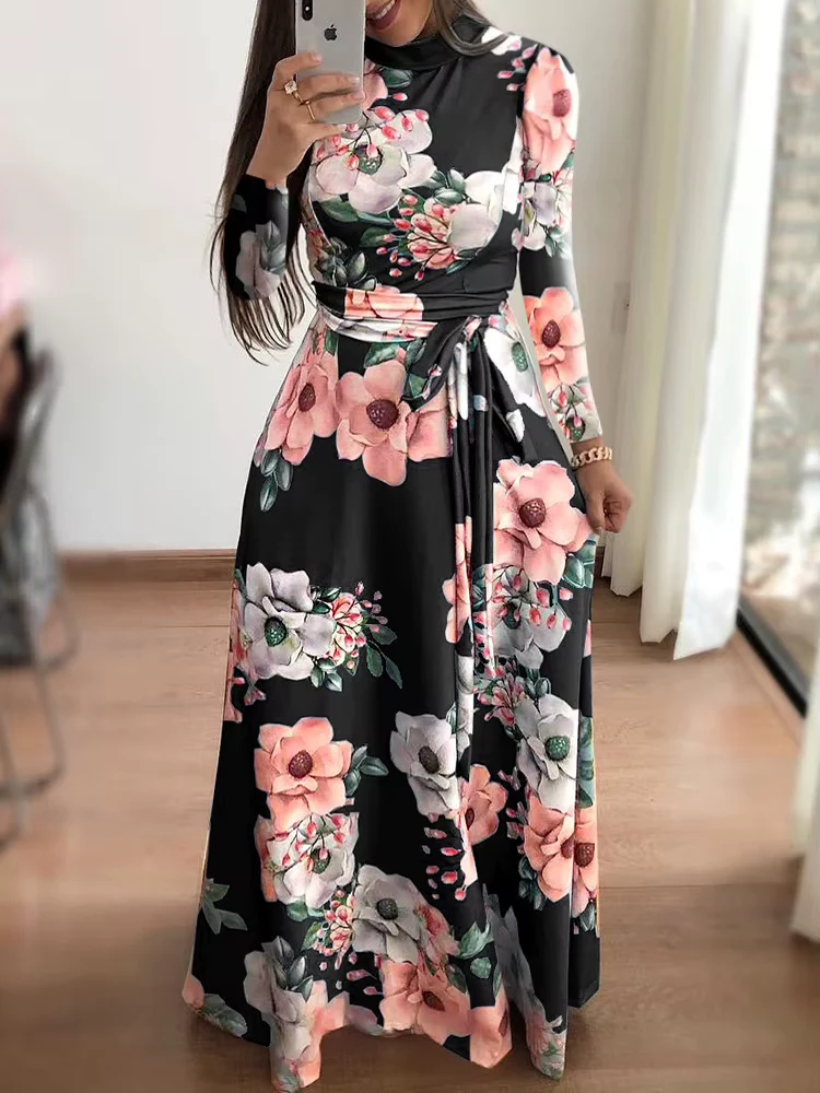Women's Slim Fit Floral Long-Sleeve Dress