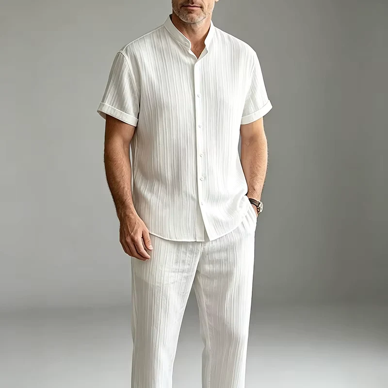 2026 Men Rhombus Jacquard T Shirt 2 Piece Set Short Sleeve Drawstring Waist Breathable Lightweight Summer Casual Daily Tracksuit