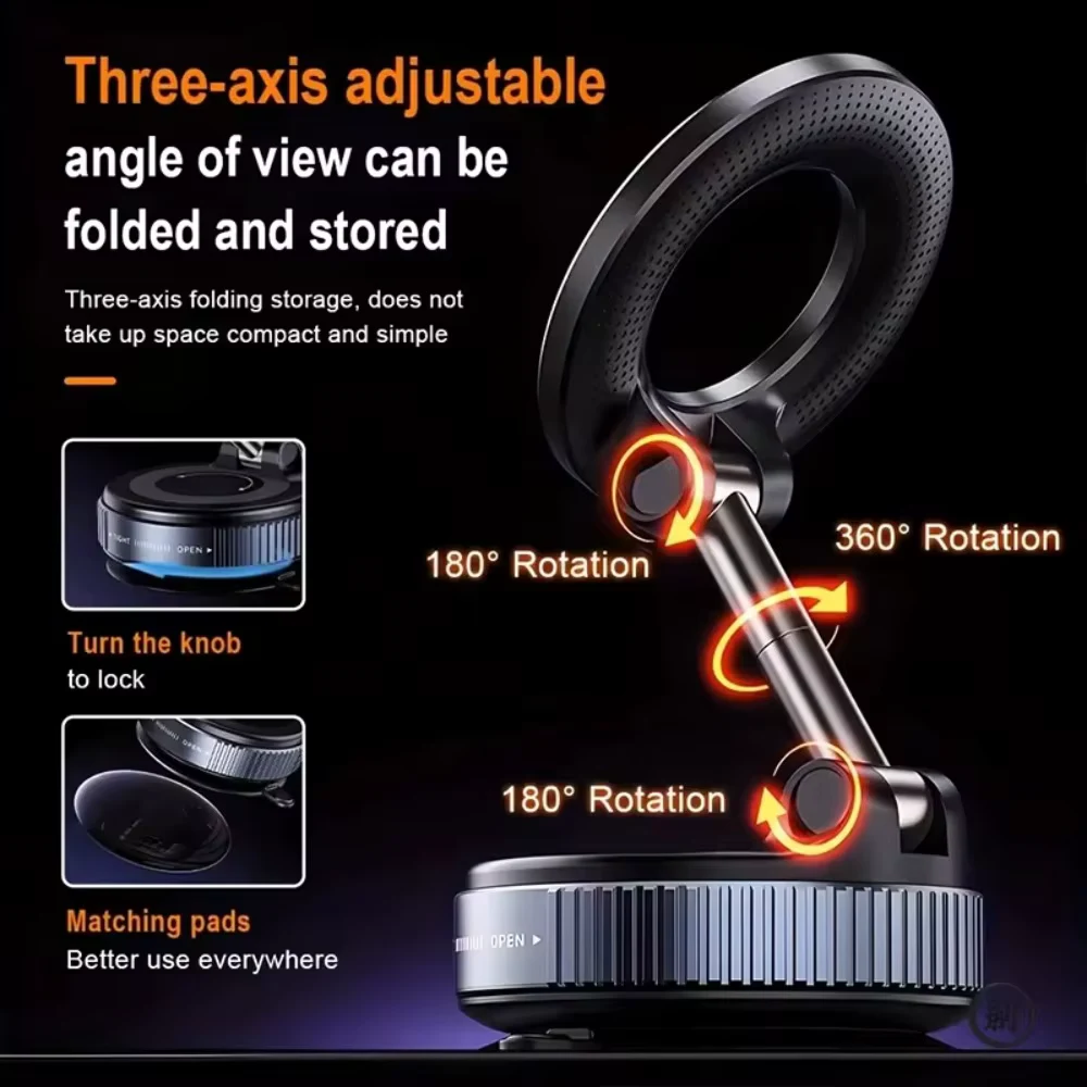 Magnetic Car Phone Holder for MagSafe, 360° Adjustable Foldable Magnetic Suction Cup Phone Mount, Pocket Size Portable Car Phone Stand