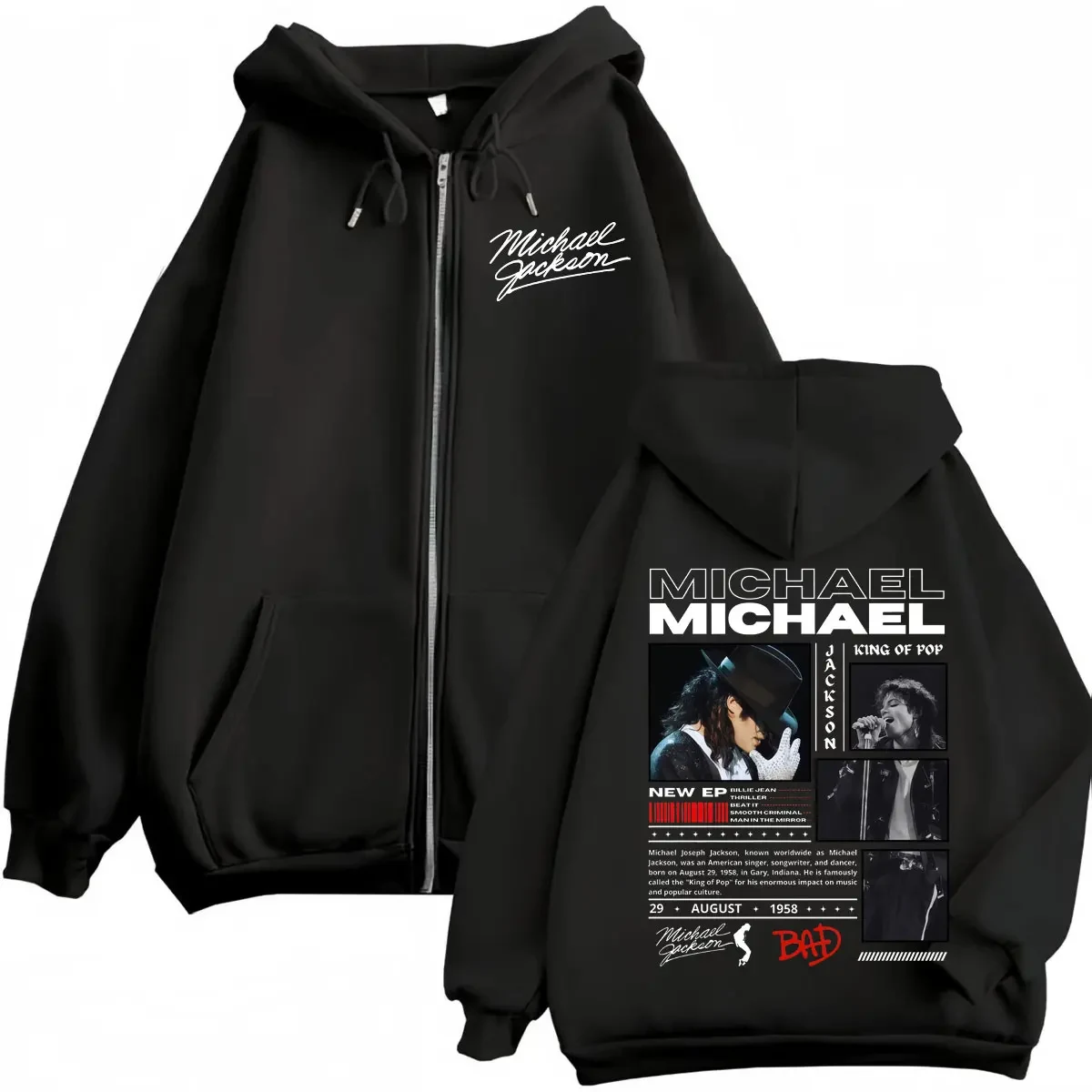 Singer Michael Jackson Classics Zipper Hoodies Rock Fashion Vintage Zip Up Pullovers Men Women Casual Long Sleeve Sweatshirts