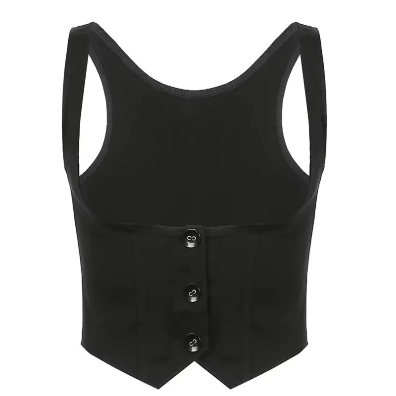 Women Gothic Vintage Dressy Waistcoat Solid Color Black Racerback Mini Vest Tuxedo Suit Steampunk 3 Button Slim Jacket