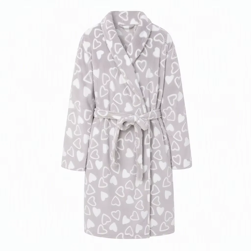 Women's Comfortable Flannel Pajamas in Autumn and Winter Can Be Worn Outside with Padded Warm Home Clothes and Double-Sided Padded Skin-Friendly Nightgown with Belt.