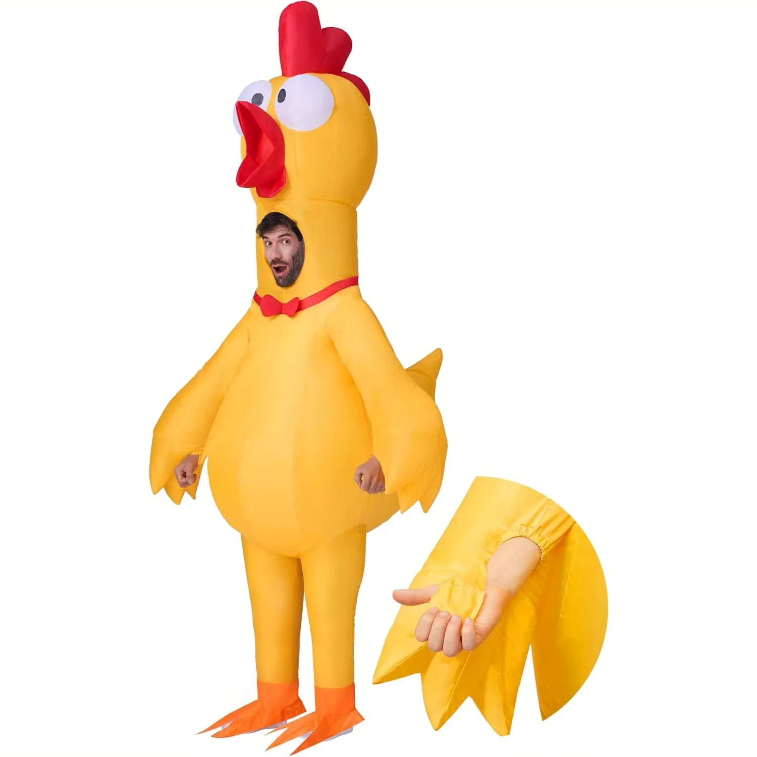 Adults Halloween Inflatable Rubber Chicken Costume Full Body Blow Up Suit With Squeakers for Funny Cosplay Animal Themed Parties X-Large(71In)