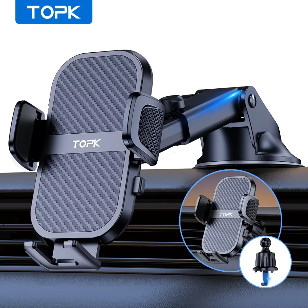 TOPK Universal Car Phone Holder 360°Rotation Cell Phone Car Mount Stand for Air Vent & Dashboard Windshield Suction for iPhones