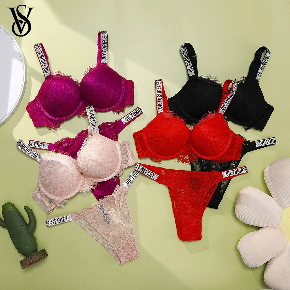 Women's Padded Lace Push-Up Bra and Panty Set