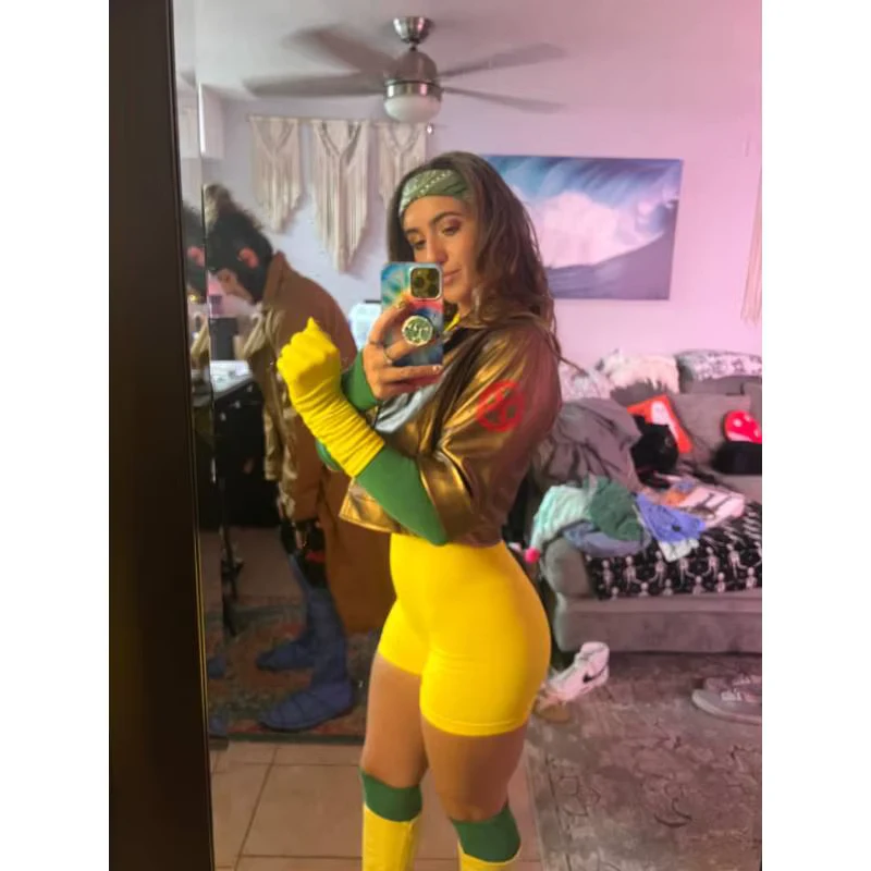 WENAM Women Hero Cosplay Jacket High Waist PU-Leather Coat Anime X-Men Rogue Anna Marie Casual Jacket Cosplay Costume Halloween
