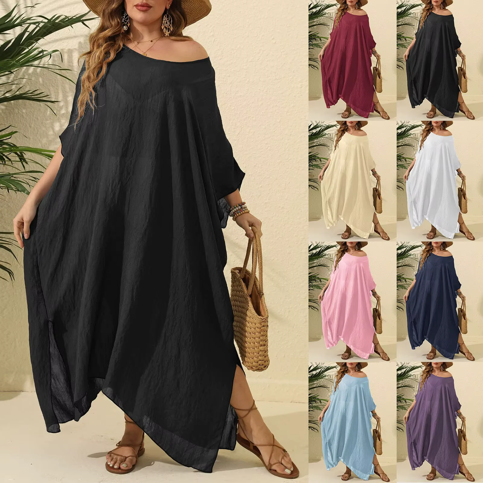 Sexy Bikini Cover-Ups Long Tunic Casual Summer Beach Dress Women Clothes Swim Suit Cover Up Boho Holiday Loose Sarong Dresses
