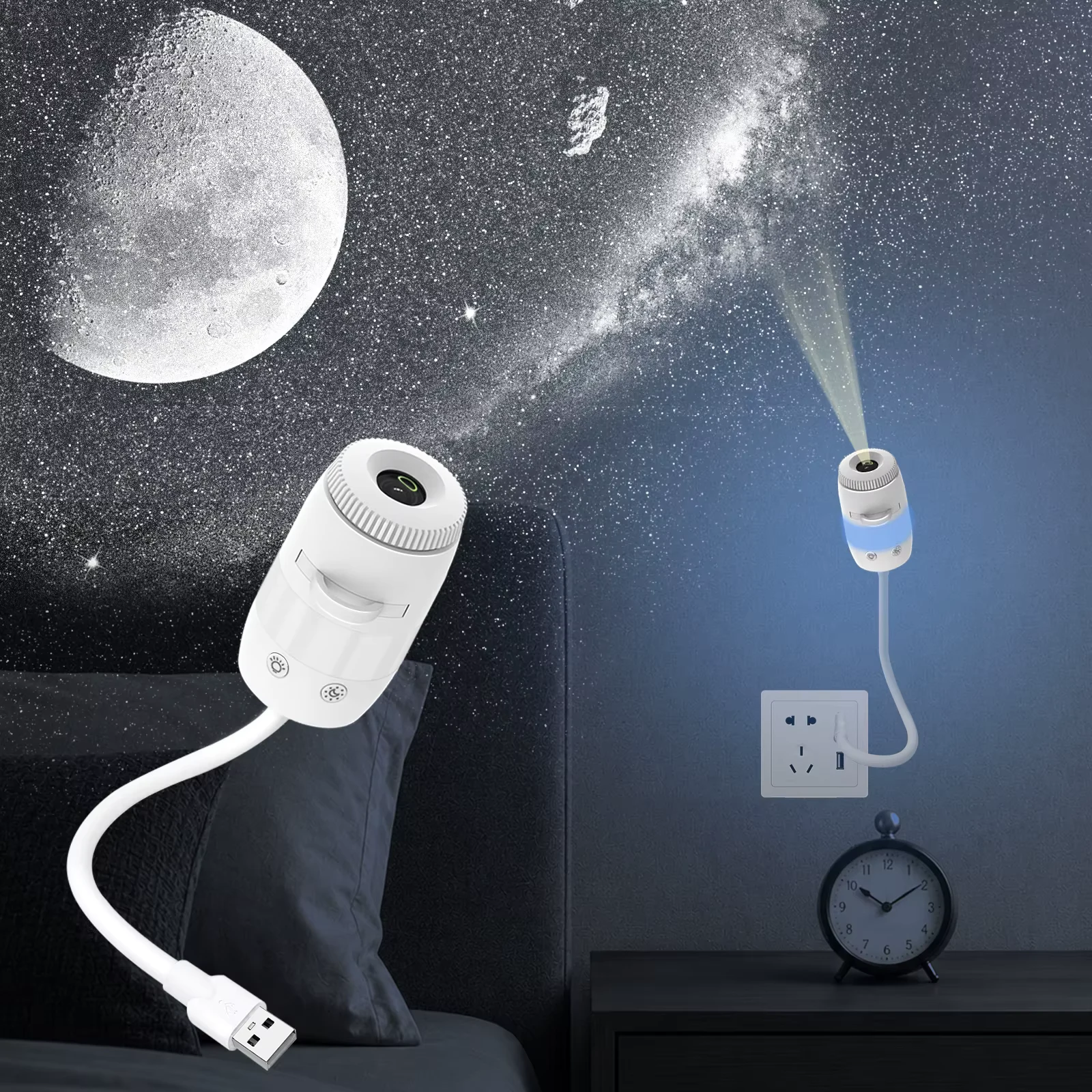 2-in-1 Galaxy Projector Night Light with 25 Films 5d Holographic Night Light Projector, Stepless Brightness, 360° Adjustable, HD Ocean Projector for Bedroom Ceiling