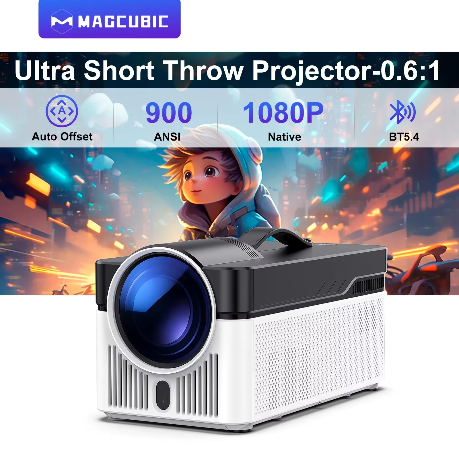 Magcubic HY450 Projector Home Projector Ultra Short Throw 900 ANSI Auto Offset 1080P 8K Electronic Focus Voice BT 5.4 Android 14