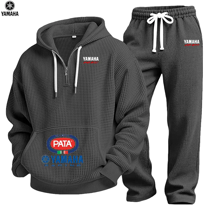2026 Yamaha Spring/Autumn New Men's Waffle Hooded Sweatshirt Set - Top - Street Vacation Long-Sleeved Casual Fashion Outdoor Dai