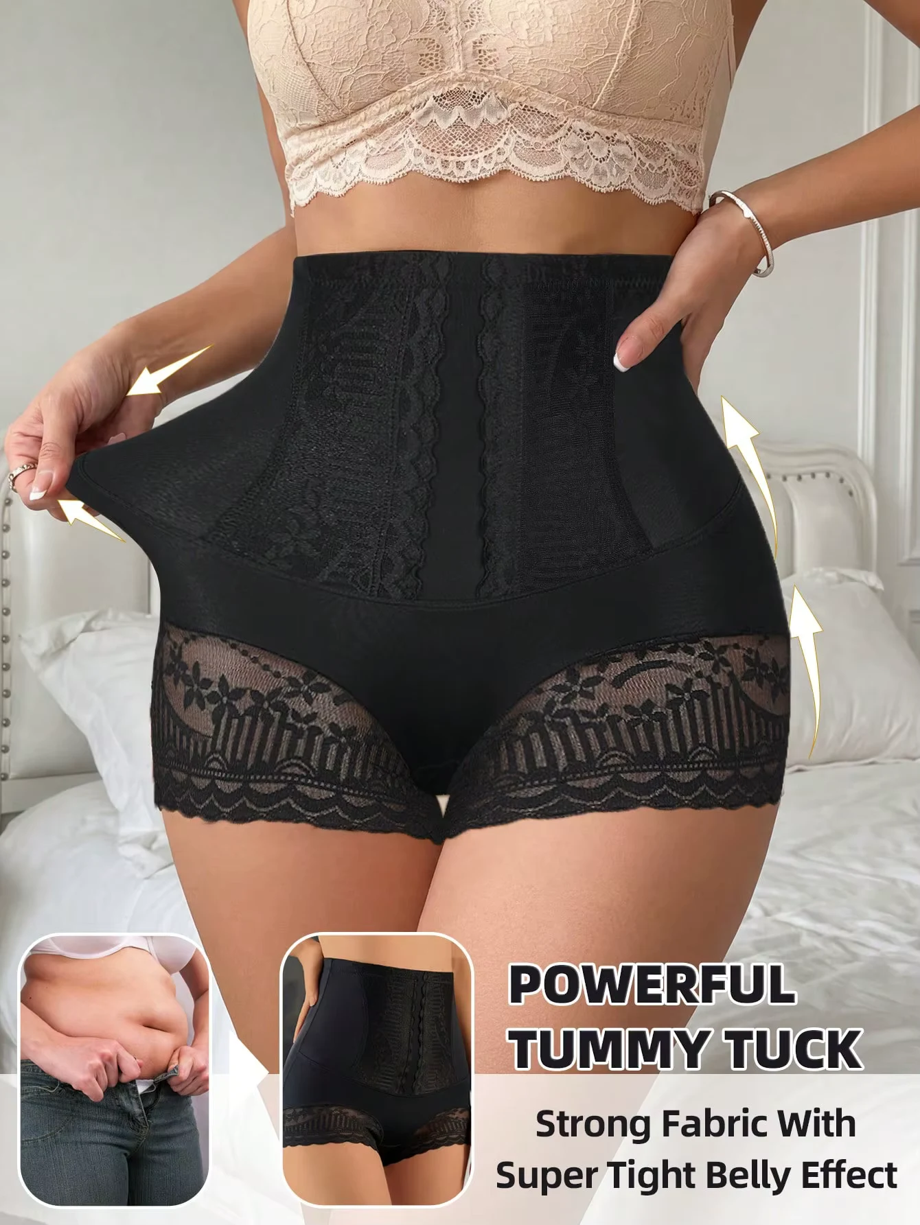 Women's High-Waisted Lace Trim Control Briefs