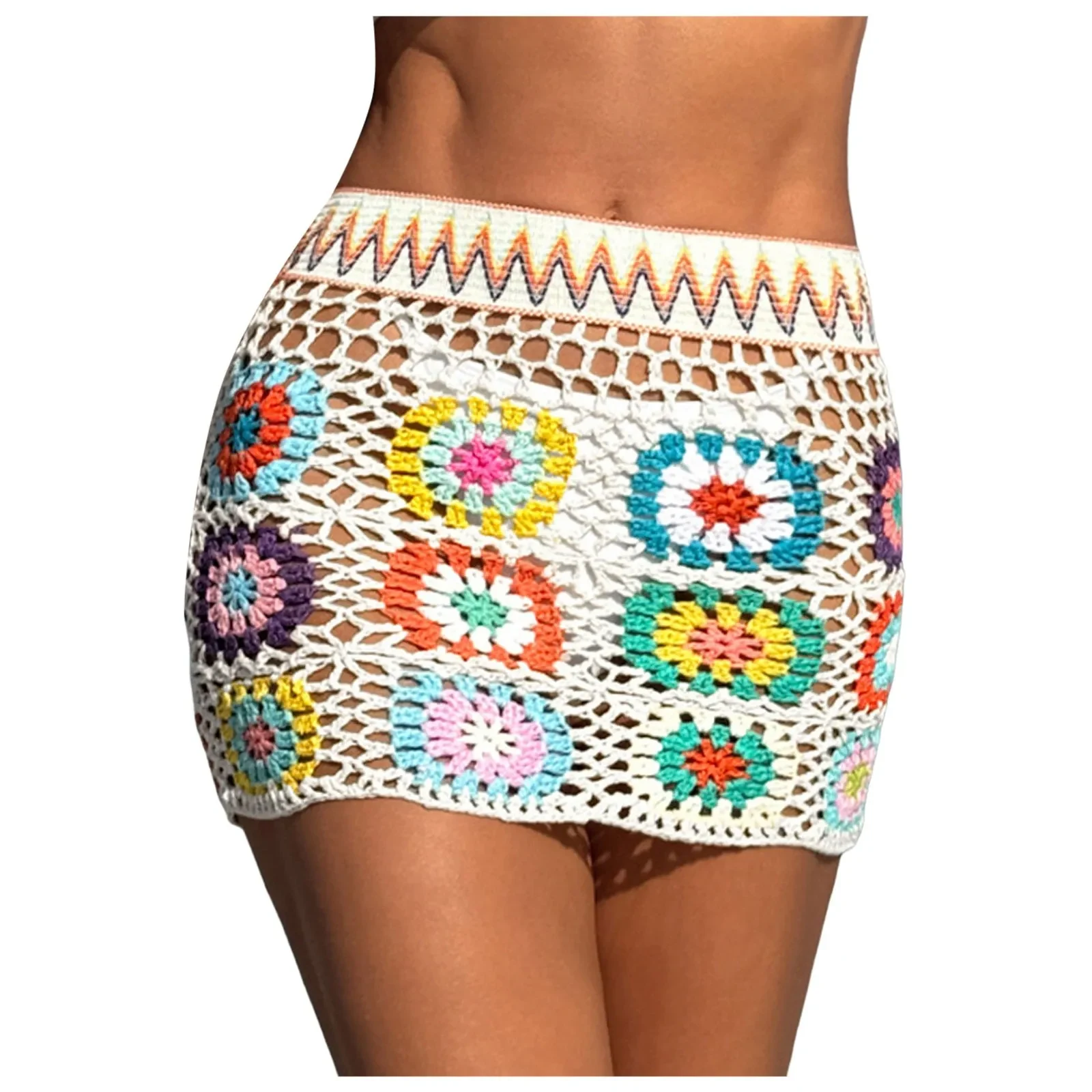 Ethnic Style Beachwear Cover Ups Crochet Floral Vintage Hollow Out Sarong Skirt Swimwear Women Bikini Wraps Mesh Swimsuit