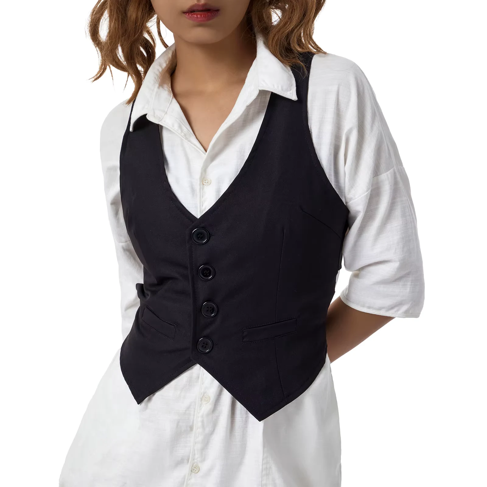Women's Sleeveless V-neck Single-breasted Solid Color Casual Slim-fitting Soft Simple Comfortable Suit Vest