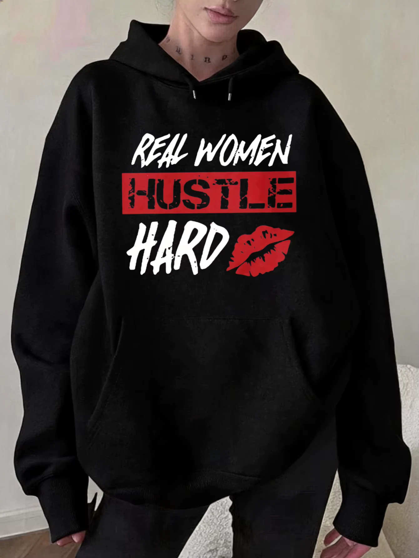 Women's Plus Size Drop-Shoulder Drawstring Hoodie