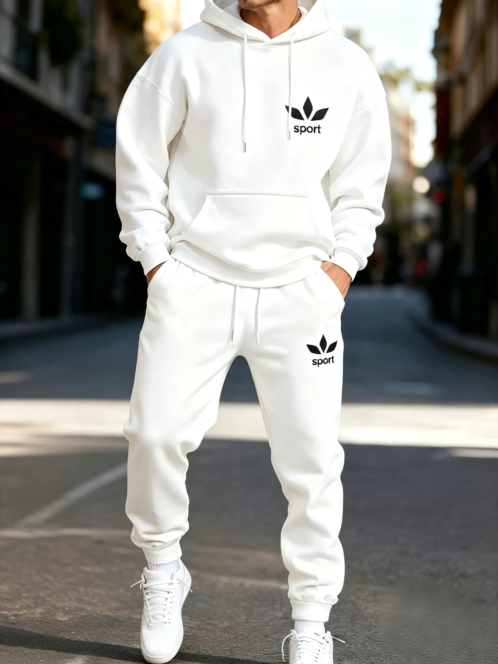 Unisex Men Women Printed Hooded Sweatshirt Sweatpants 2 Piece Set Autumn Winter Casual Jogger Fitness Sports Tracksuit Outfits