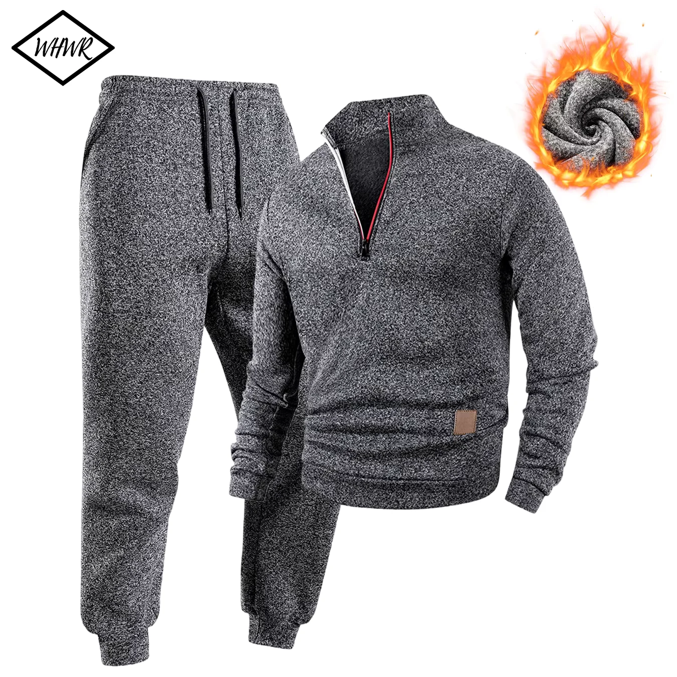 Men's 1/4 Zip Pullover Sweatshirt Jogger Pants Set 2 Piece Outfit Heathered Knit Tracksuit Drawstring Elastic Waist Casual Streetwear Matching Suit