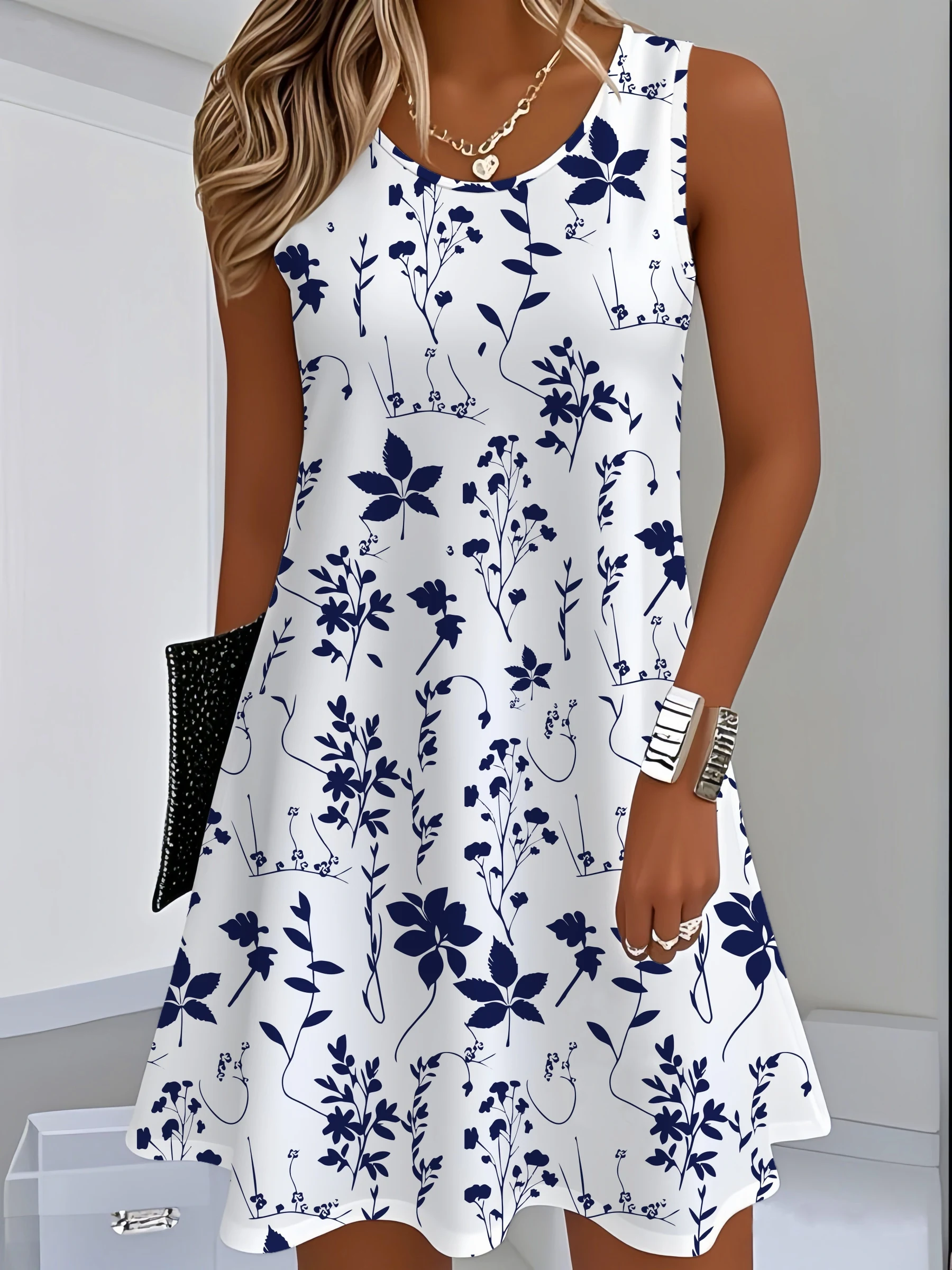 Women's Oversized Navy Floral Summer Dress