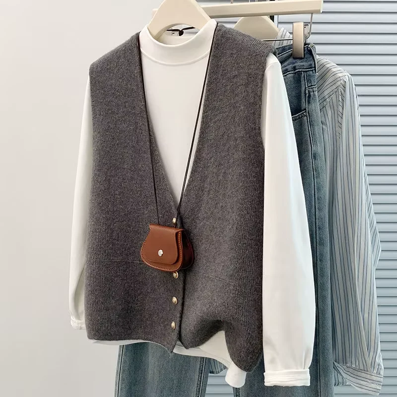 Women's Soft Knit V-Neck Button Vest