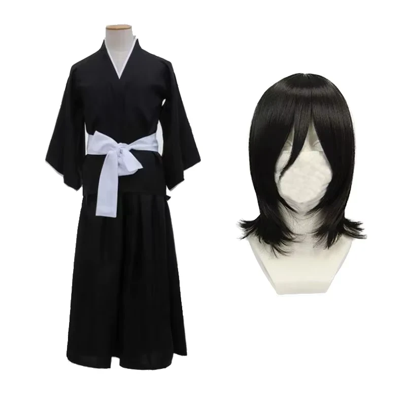 Anime BLEACH Cos Costume Kuchiki Rukia Shinigami Cosplay Costume Wig Set Halloween for Woman Men Clothes