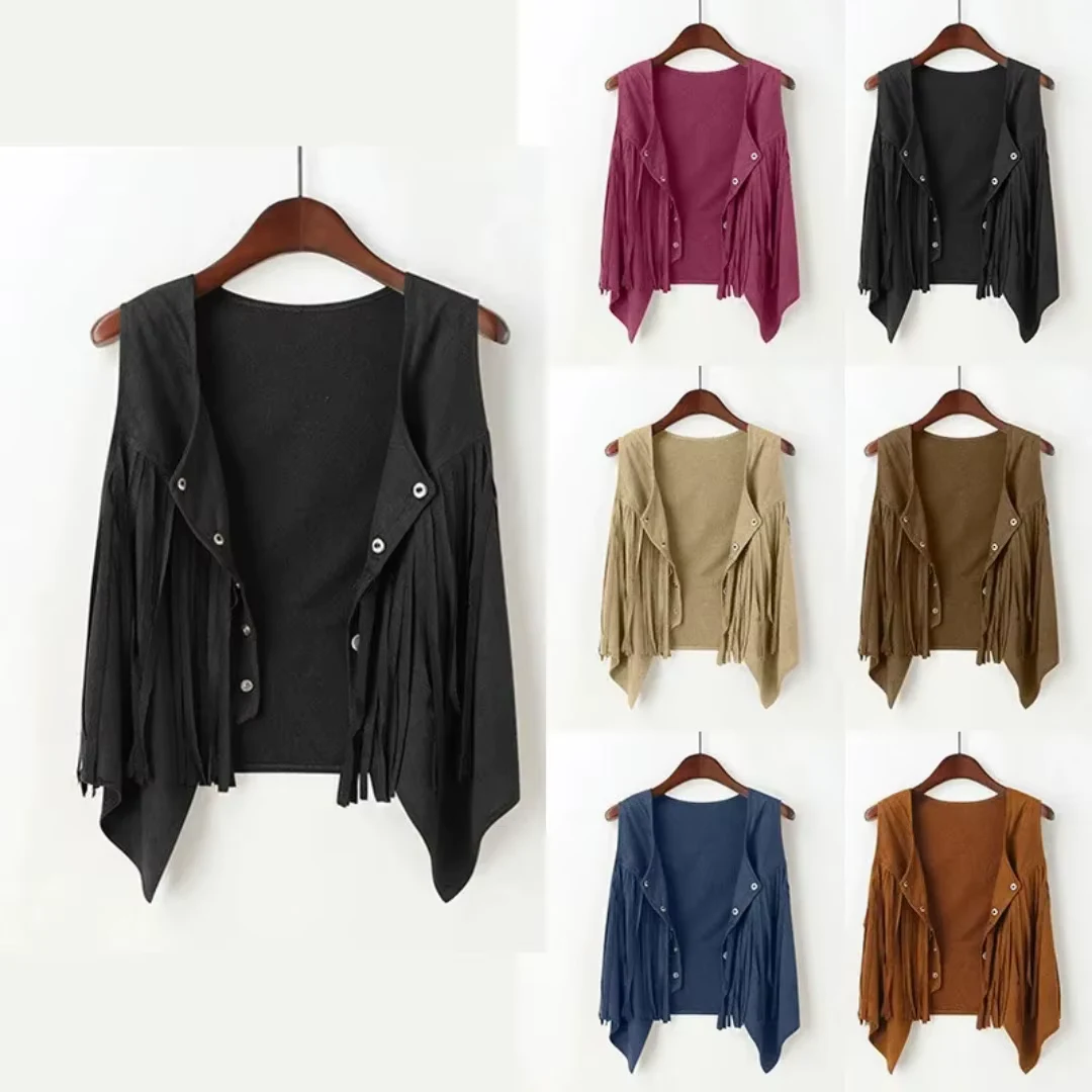 Women's Boho Faux Suede Fringe Tassel Vest