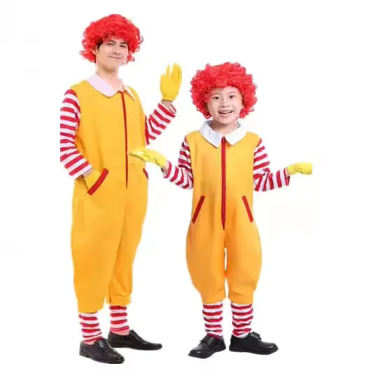 M Uncle Clown Cosplay Anime Parent-Child Costume Jumpsuits Fastfood Yellow Clothing for Kids Halloween Christmas
