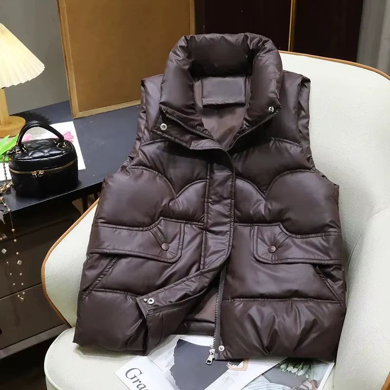 Women's Stand-Collar Down Vest – Sleeveless Puffer