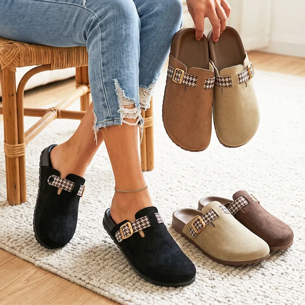 Women's Closed‑Toe Mules Slippers Large Size Adjustable Buckle Flat Slip‑On Slides Indoor Outdoor Casual Walking Clogs Shoes