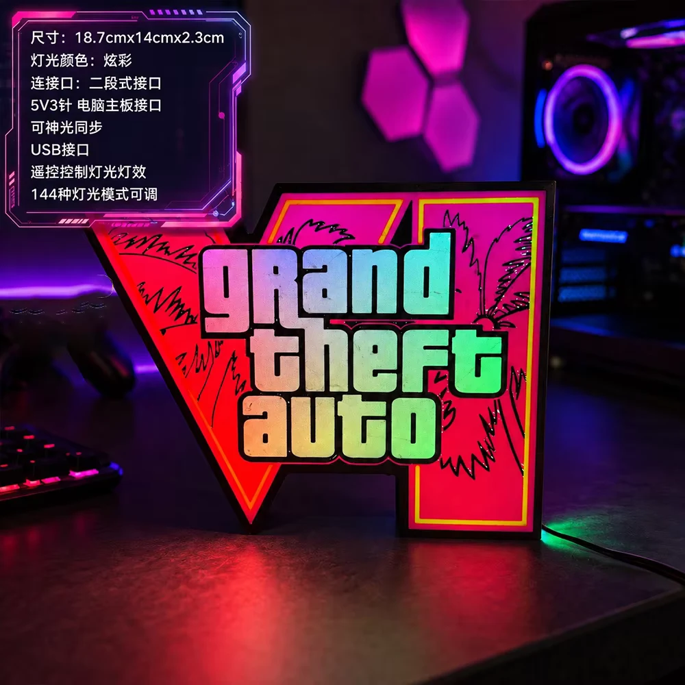 In Stock GTA6 Horizon 3D Printing Adjustable Atmosphere Light USB Cool Gaming Desktop Case ARGB Faith Light Collection Gifts Toy