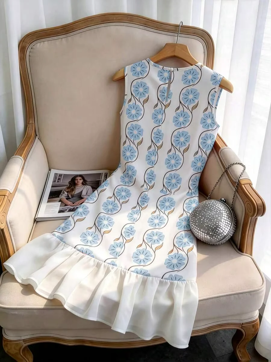 Women's Summer Floral Ruffle Hem Mini Dress