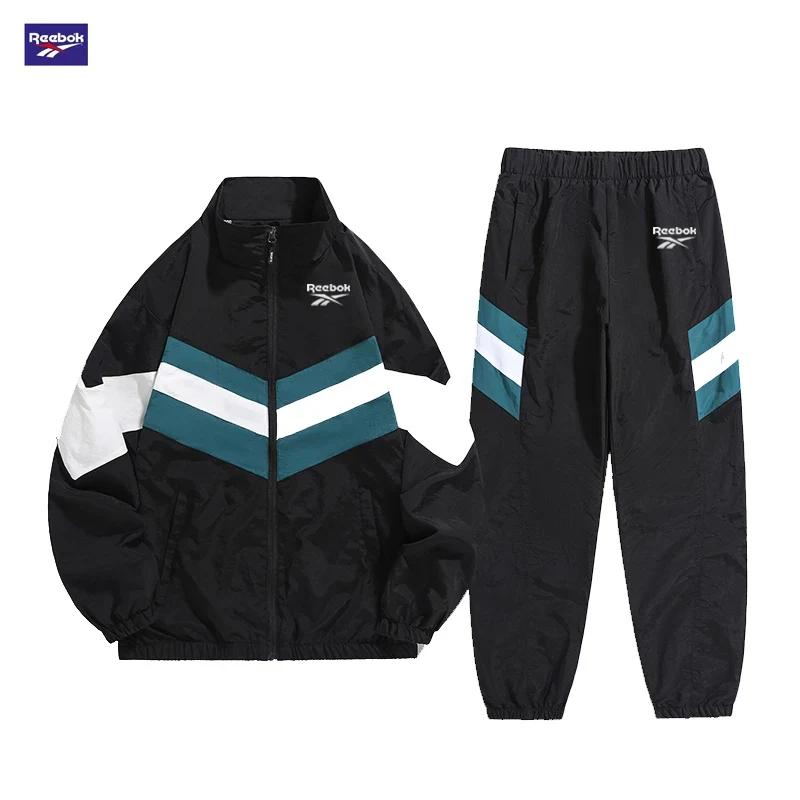 Reebok Men's Spring/Autumn Casual Jacket Windproof Two-Piece Set, Retro Street Style Color-Contrast Design, Overseas Street Tren