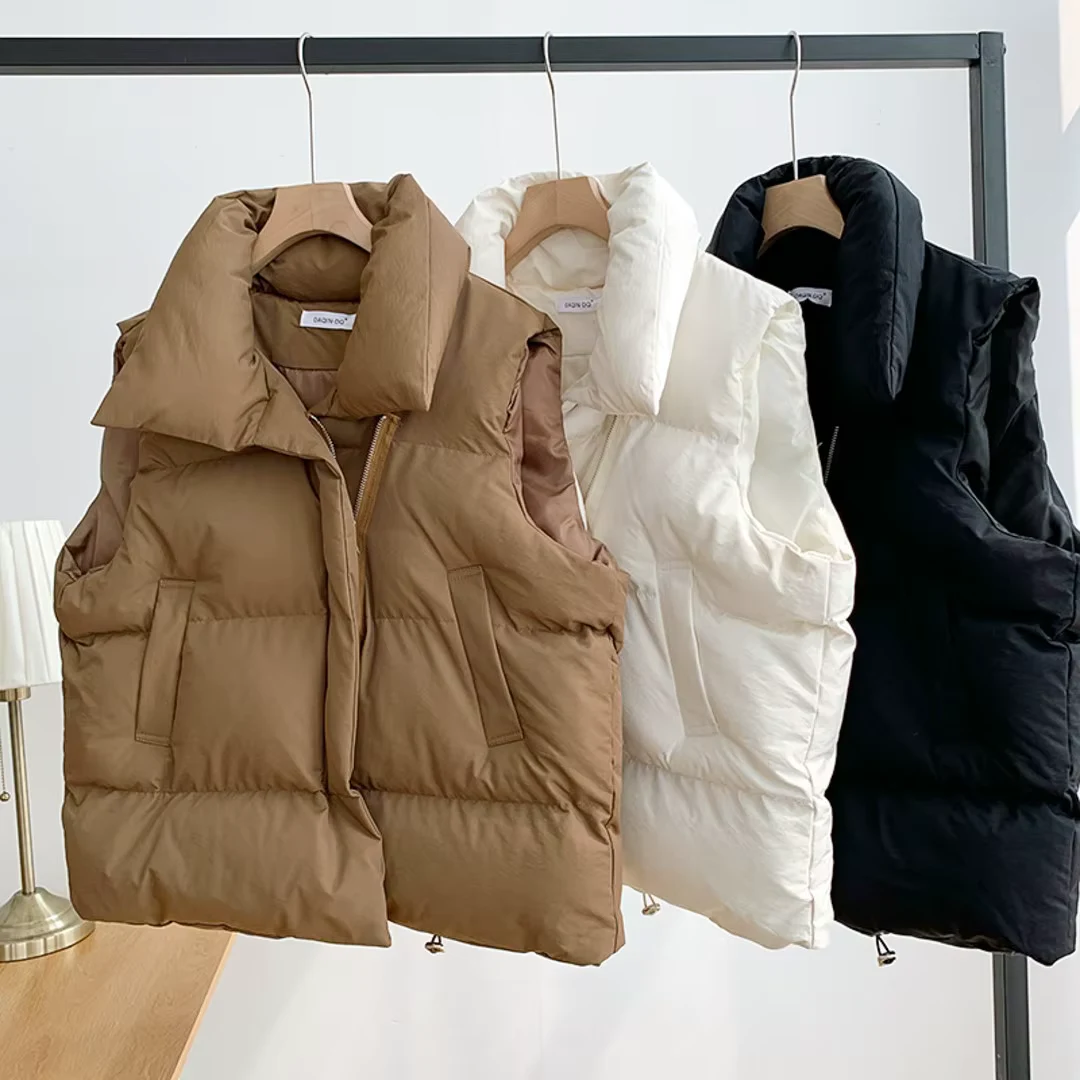 Women's Belted Stand-Collar Down Vest