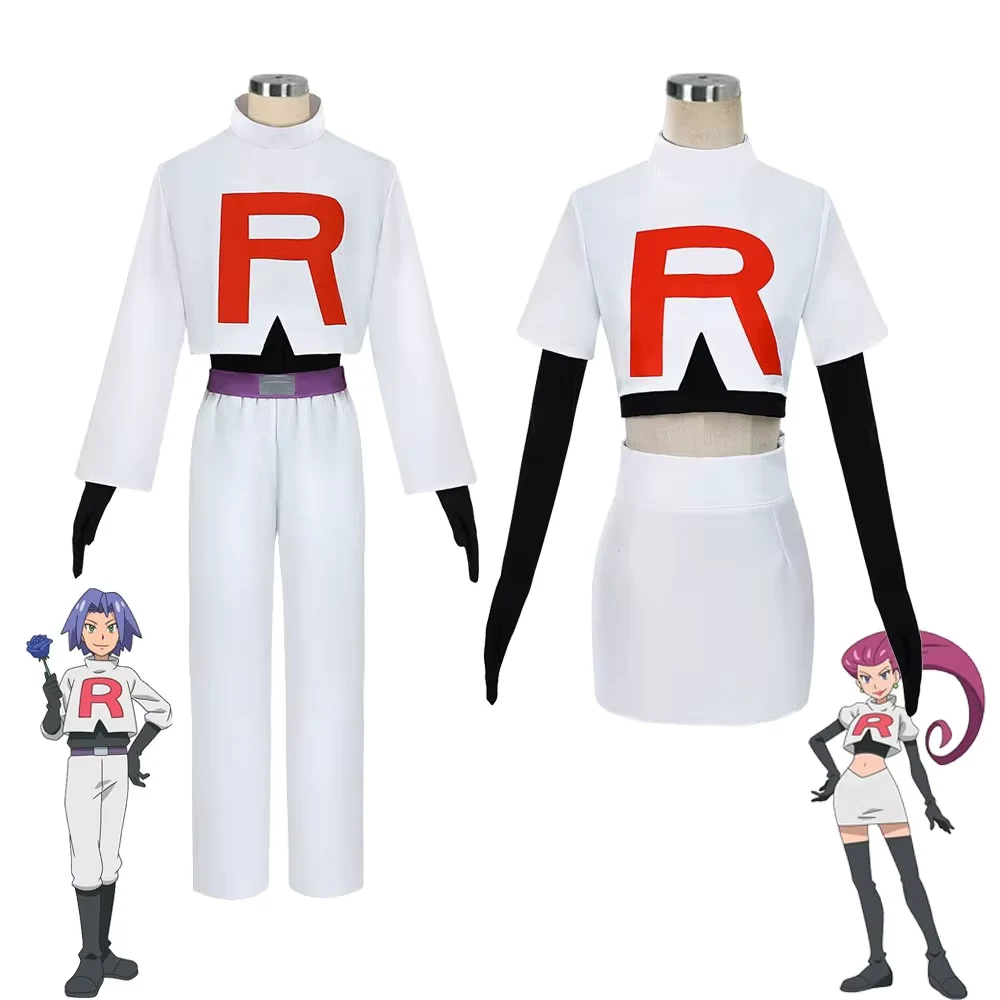 Anime Jessie And James Cosplay Costume Full Set Team Rocket Halloween Outfit for Women Men Jessie Musashi James Kojirou