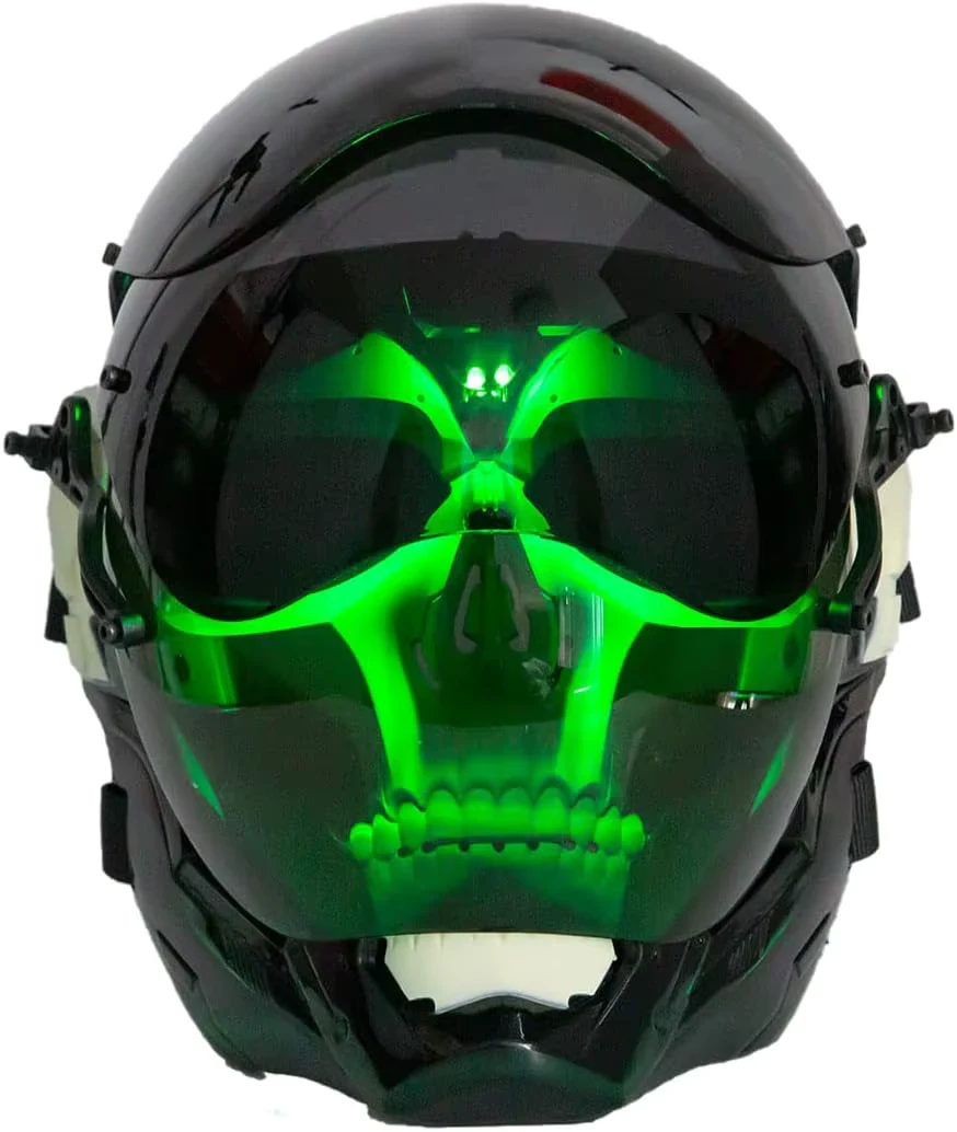 Robot Punk Cosplay Helmet Prop – Costume/Display Only – Not for Motorcycle Use – Halloween Mech Mask Party Role Play (Green)
