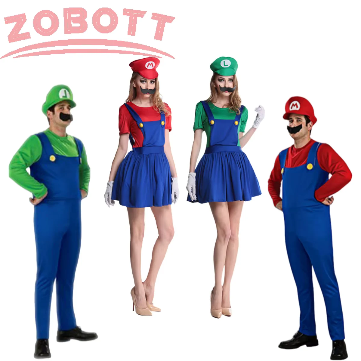 Disguise Men Luigi Deluxe Adult Costume Super Brothers Costume Cosplay Fancy Dress Outfit Halloween womens with Hat and Mustache