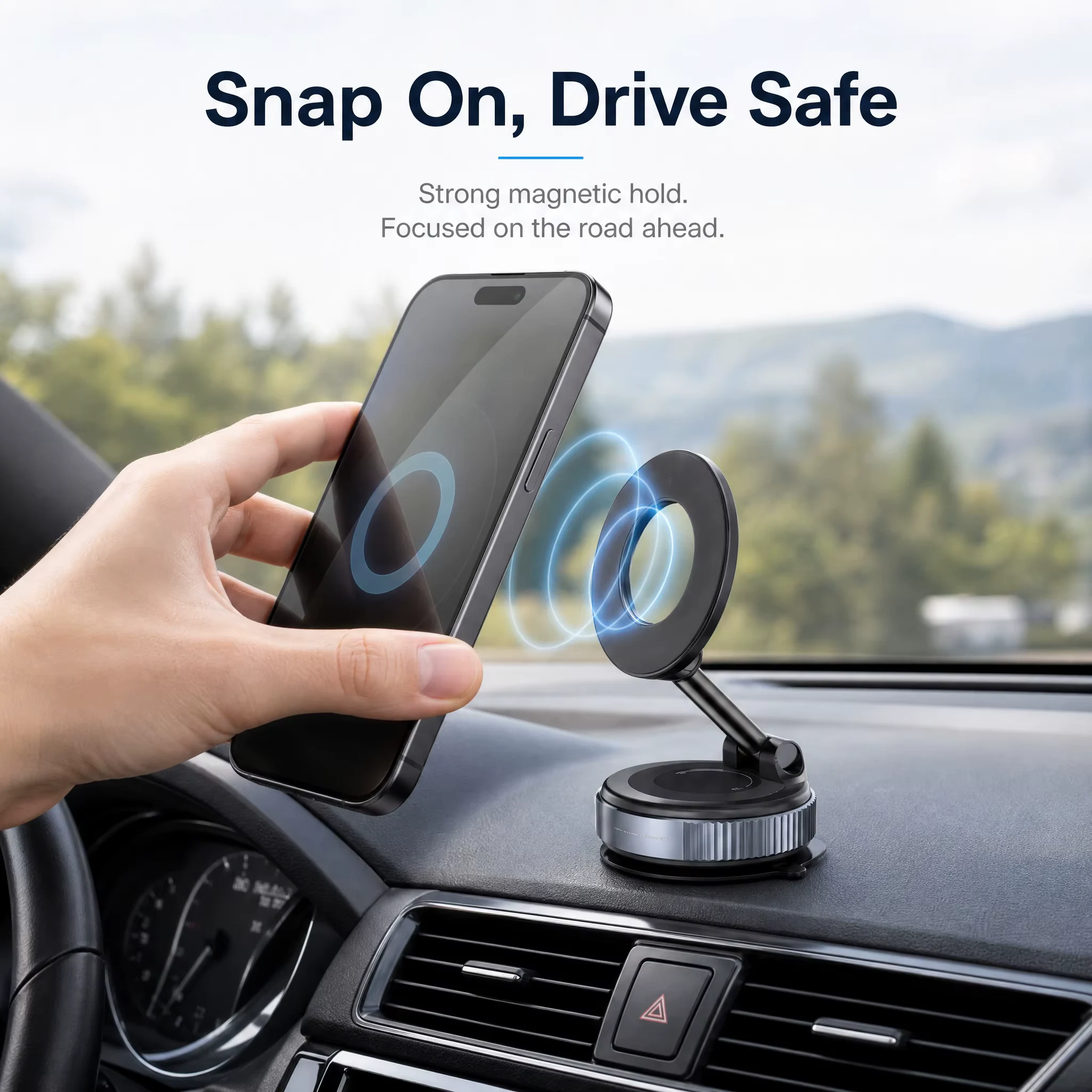Magnetic Car Phone Holder 360 Degree Rotation Dashboard Windshield Mount Strong Suction Universal Phone Stand MagSafe Compatible GPS Navigation Bracket
