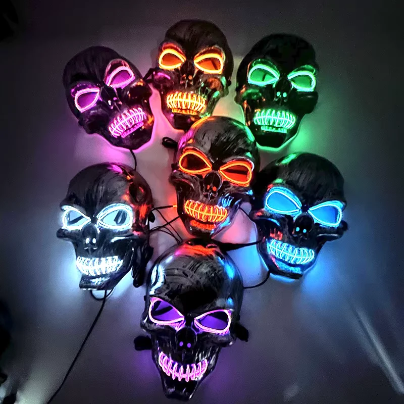 Evil Skull Mask Halloween Carnival Masquerade Haunted House Scary Decoration Cosplay Skeleton Scary Theme Party Light Up Mask