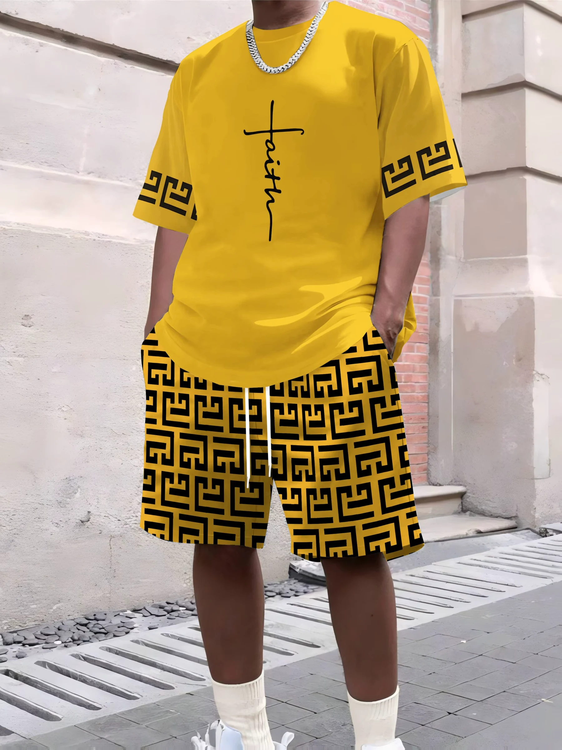 3D Printing Men's Casual Fashion Trend Classic Style Summer Cool And Breathable Short-Sleeved T-Shirt And Shorts Set