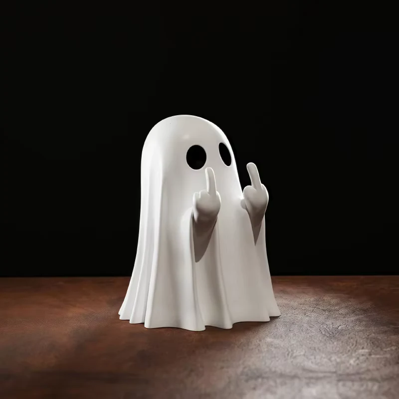 Cute Middle Finger Ghost Statue, Small Halloween Decor for Home, Centerpiece for Coffee Table, Adorable Horror Figure