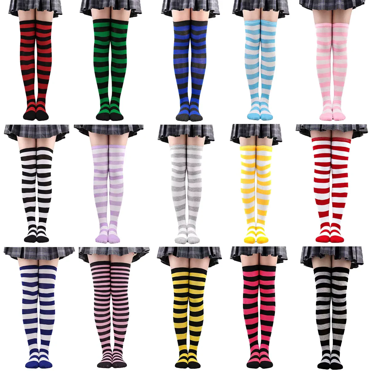 1 pair of stylish knee length JK socks ladies striped socks high socks girls thigh socks. Multi-color striped cute socks