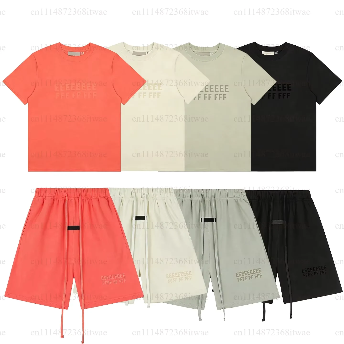 Classic Brand Summer Pure Cotton Set Double‑Line Letter Print Short Sleeve T‑Shirt Elastic Waist Drawstring Shorts Casual Outfit