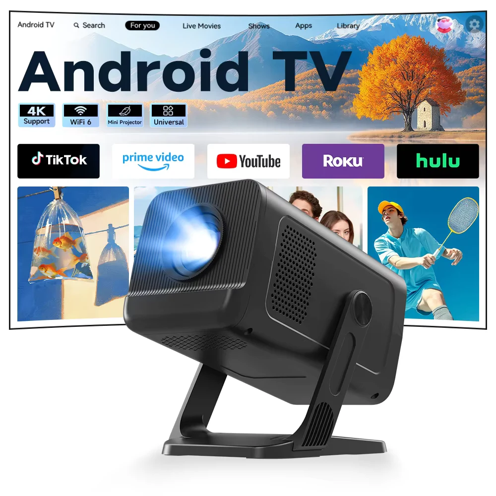 LYNCast Smart Projector with Android 14.0 & WiFi 6, 4K Support, Wireless Screen Mirroring X1, Perfect for TV Series, Movies, Gaming, Anime, Sports, K-Dramas, Concerts