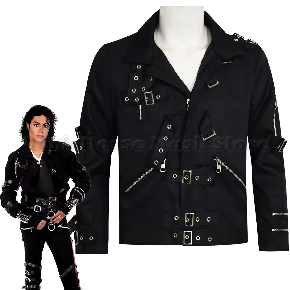 Michael Jackson BAD Punk Jacket Black Stretch Outwear Motorcycle Role Player impersonator Costumes Classic BAD T-shirt Belt