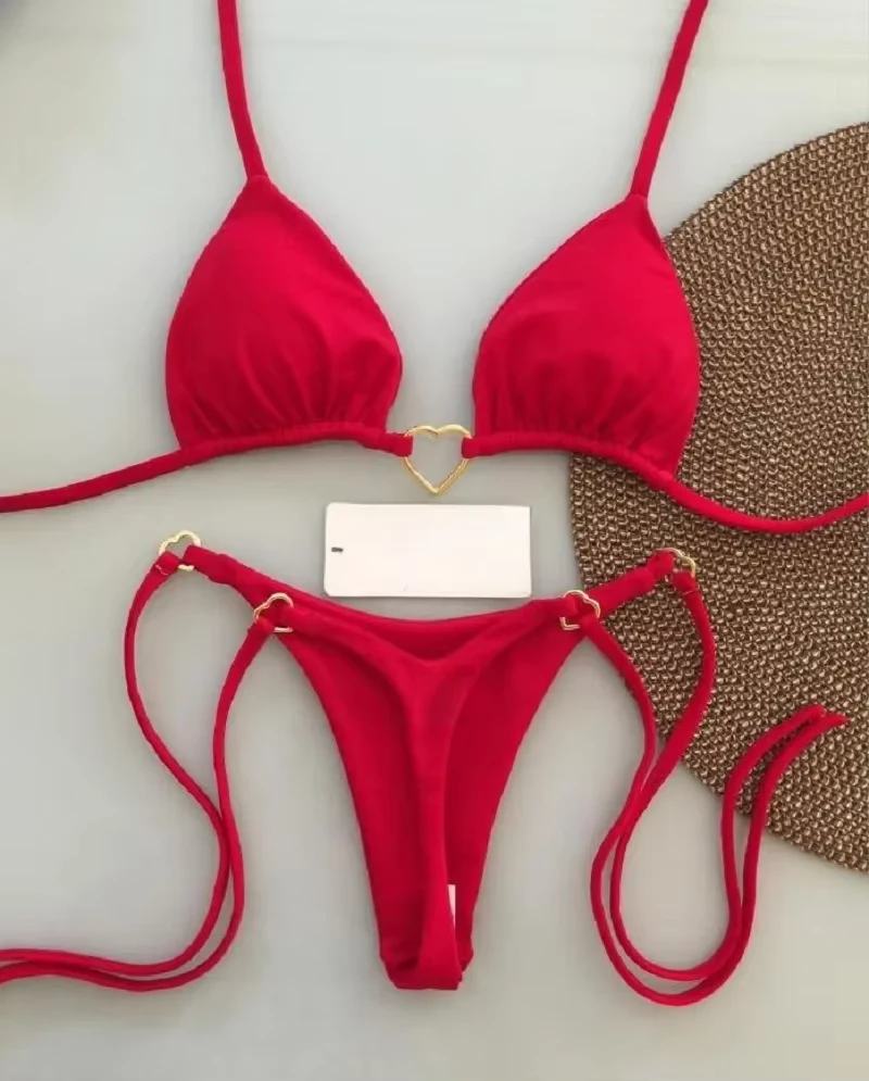 Sexy Halter Solid Color Bikini Set Women's Swimsuit Two-piece Triangle Thong Swimwear Bathing Suit Brazilian Biquinis