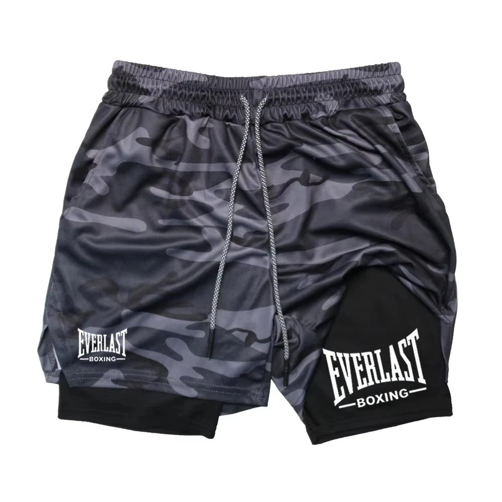 Men's Fashionable Double-Layer Sports Shorts EVERLAST Printed Sports Shorts, Double-Layer Quick Drying Basketball Muscle Fitness
